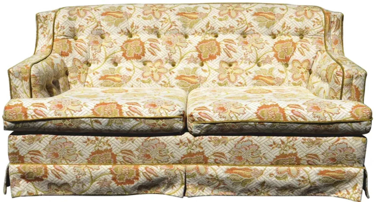 Chinoiserie Floral Tufted Loveseat Sofa