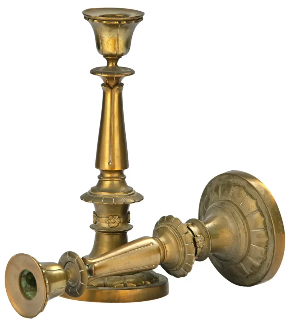 Heavy French Brass Empire Candlesticks