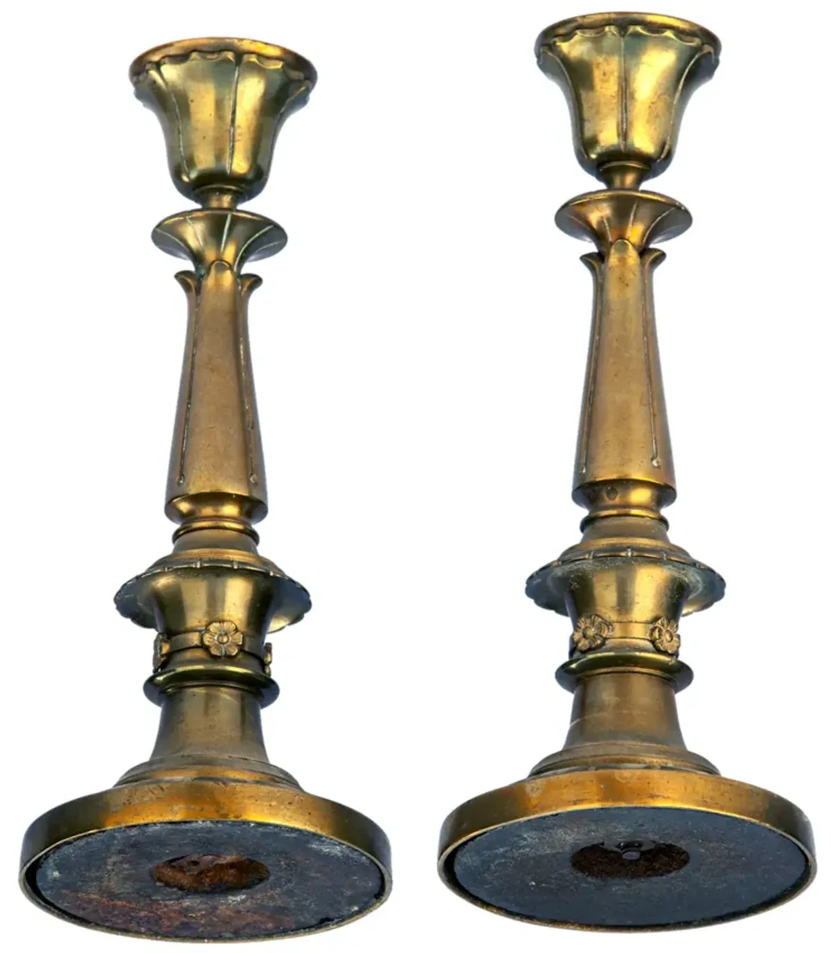 Heavy French Brass Empire Candlesticks