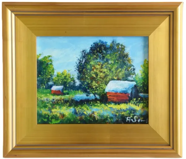 Red Cottages Landscape Oil Painting