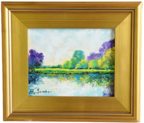 Serene Lake & Landscape Oil Painting - Green