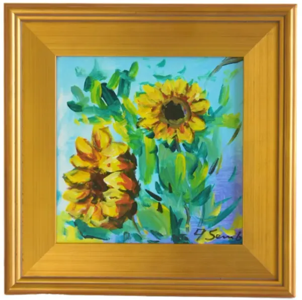 Yellow Sunflowers Floral Oil Painting - Green