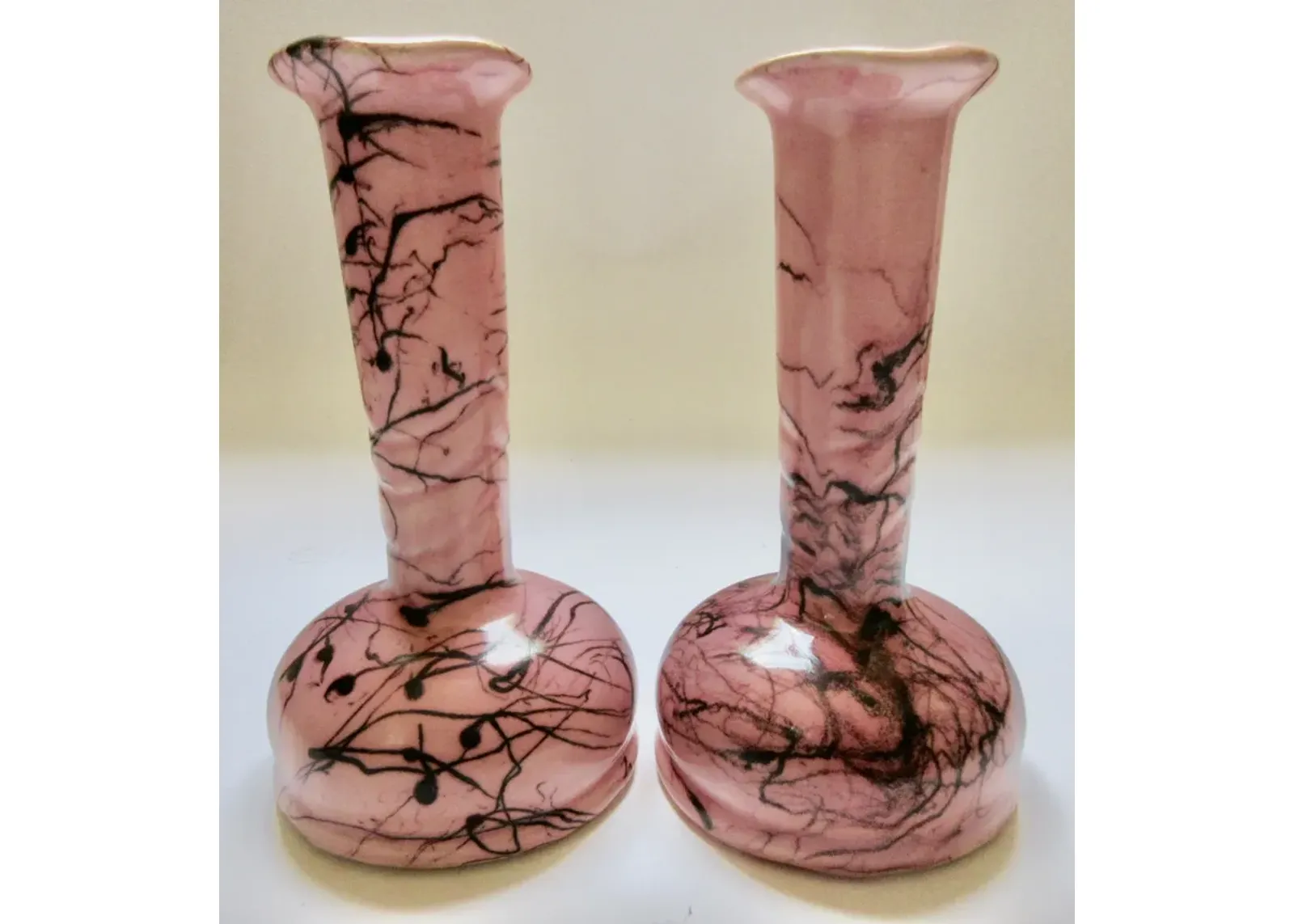 McCoy Spiderweb Vases Pair - Pink