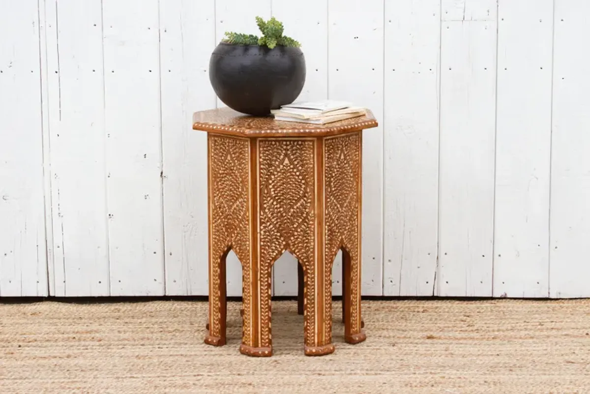 Finely Inlay Tall Moorish End Table - Handcrafted