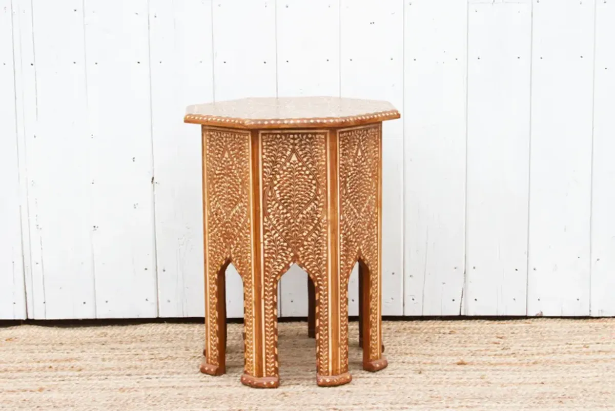 Finely Inlay Tall Moorish End Table - Handcrafted