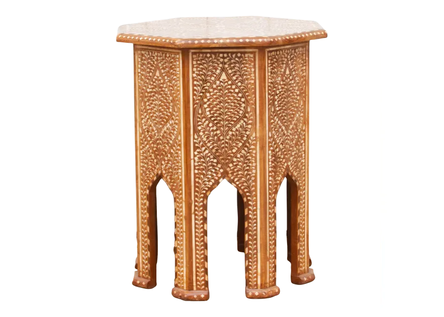 Finely Inlay Tall Moorish End Table - Handcrafted