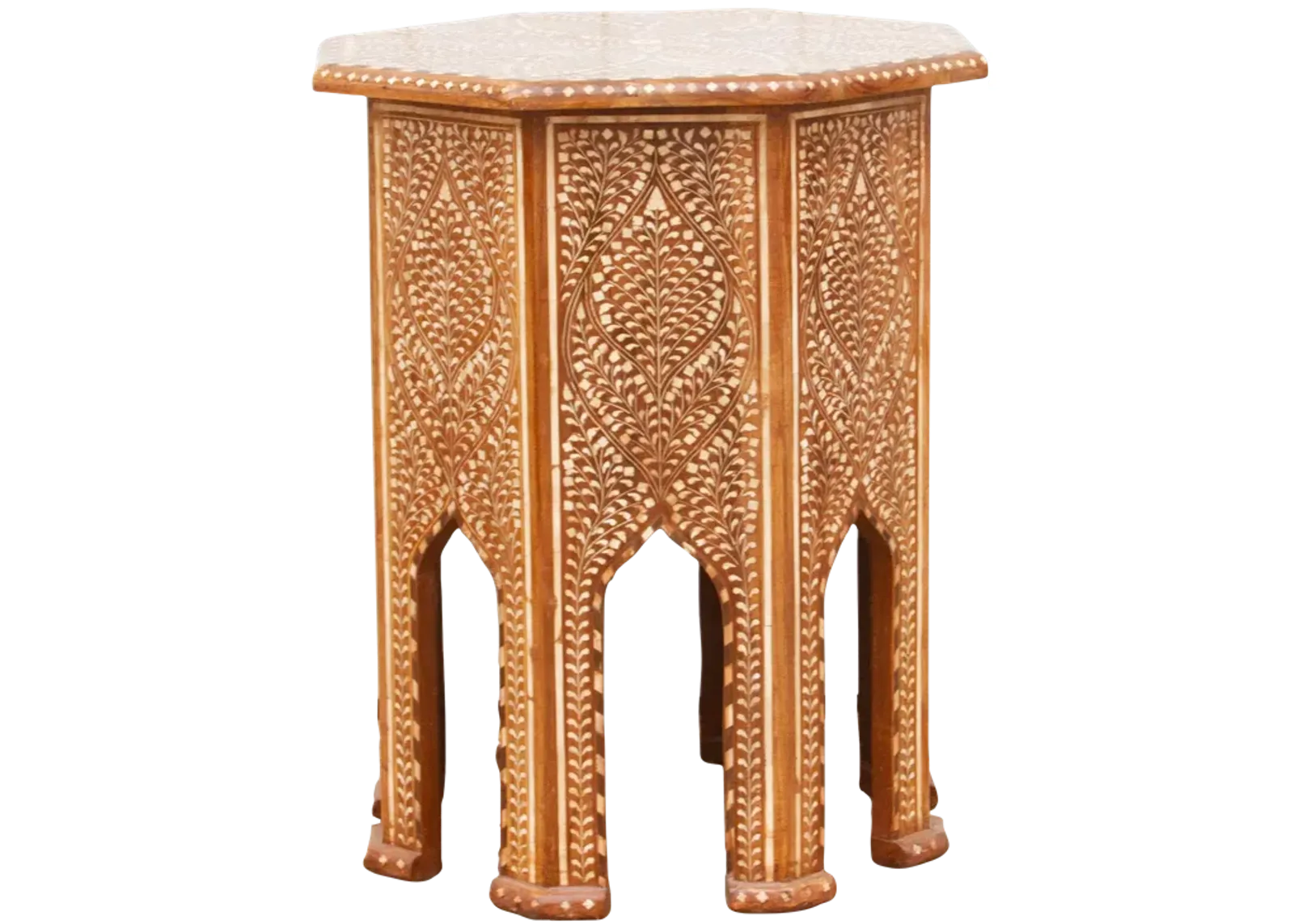 Finely Inlay Tall Moorish End Table - Handcrafted