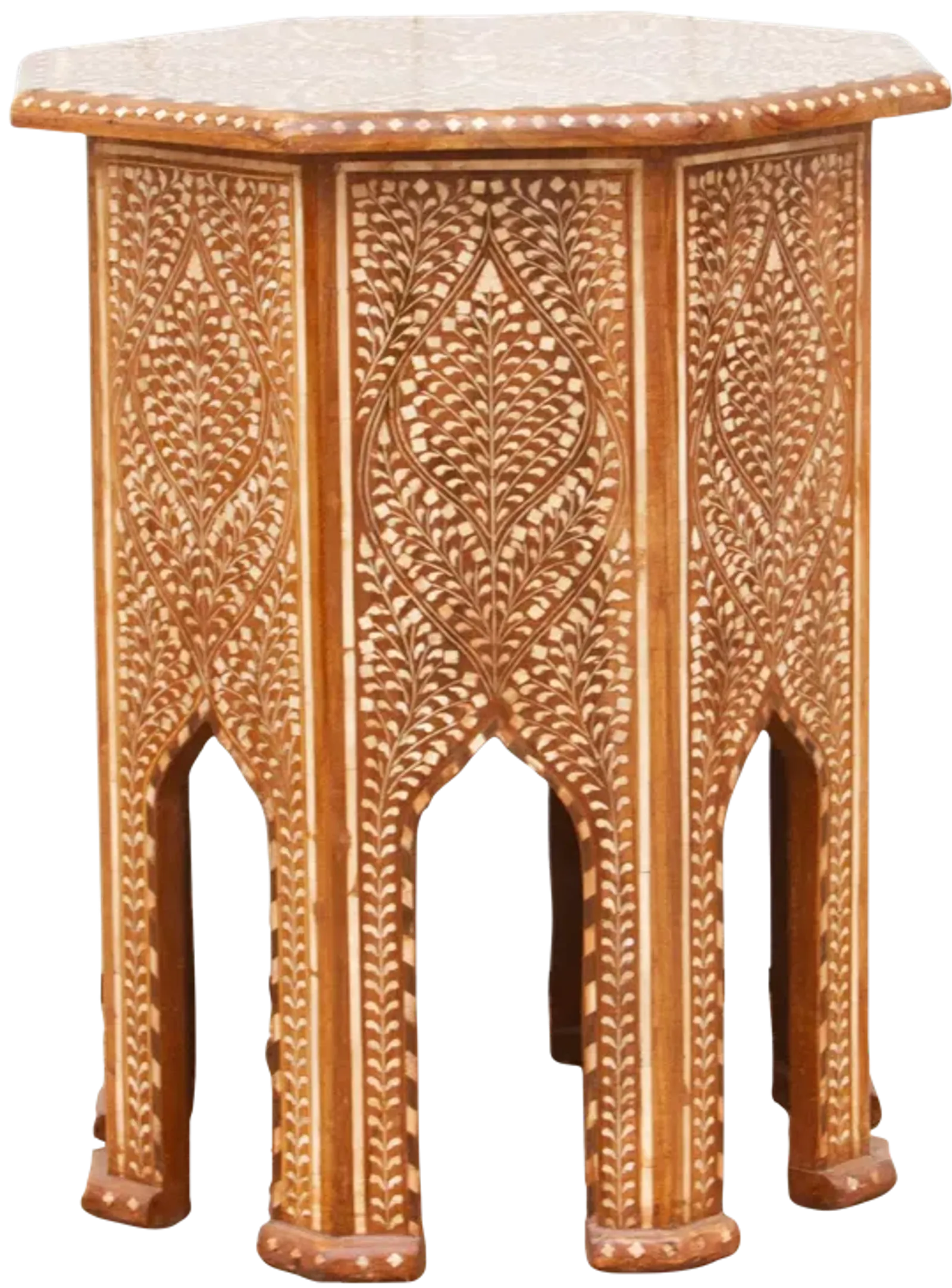 Finely Inlay Tall Moorish End Table - Handcrafted