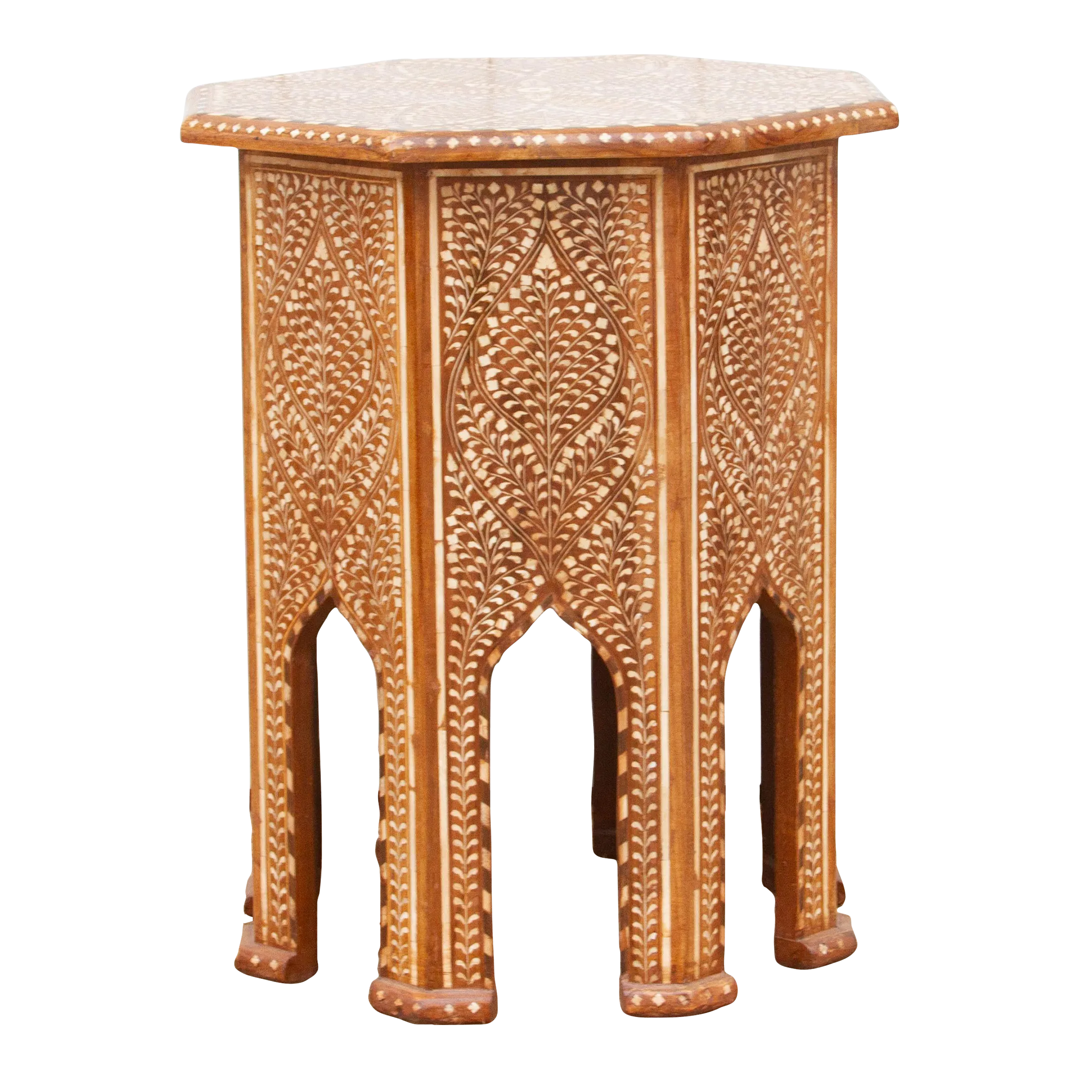 Finely Inlay Tall Moorish End Table - Handcrafted