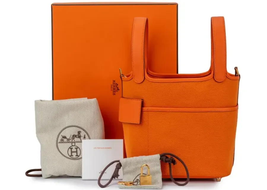 NIB Hermès Orange Swift Toile Picotin 18