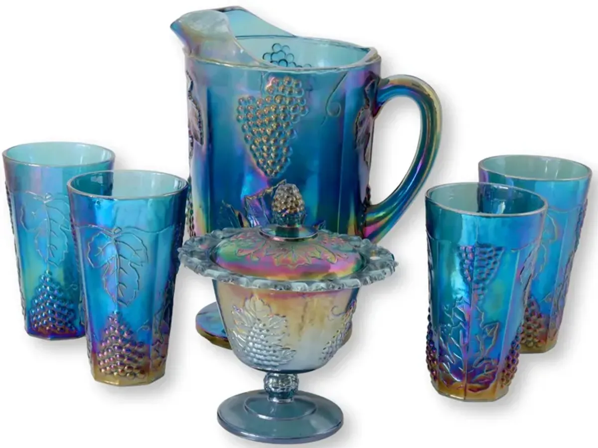 1970s Carnival Glass Beverage Set - 6Pcs