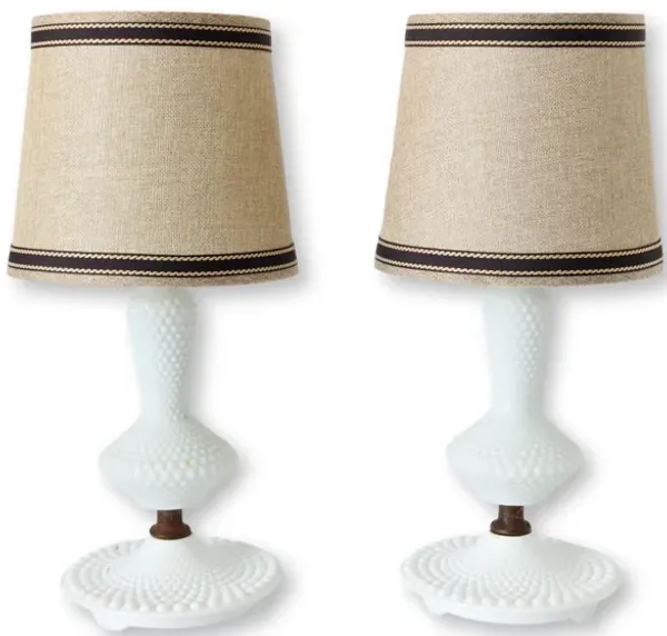 1950s Hobnail Milk Glass Boudoir Lamps - The Queens Landing - White