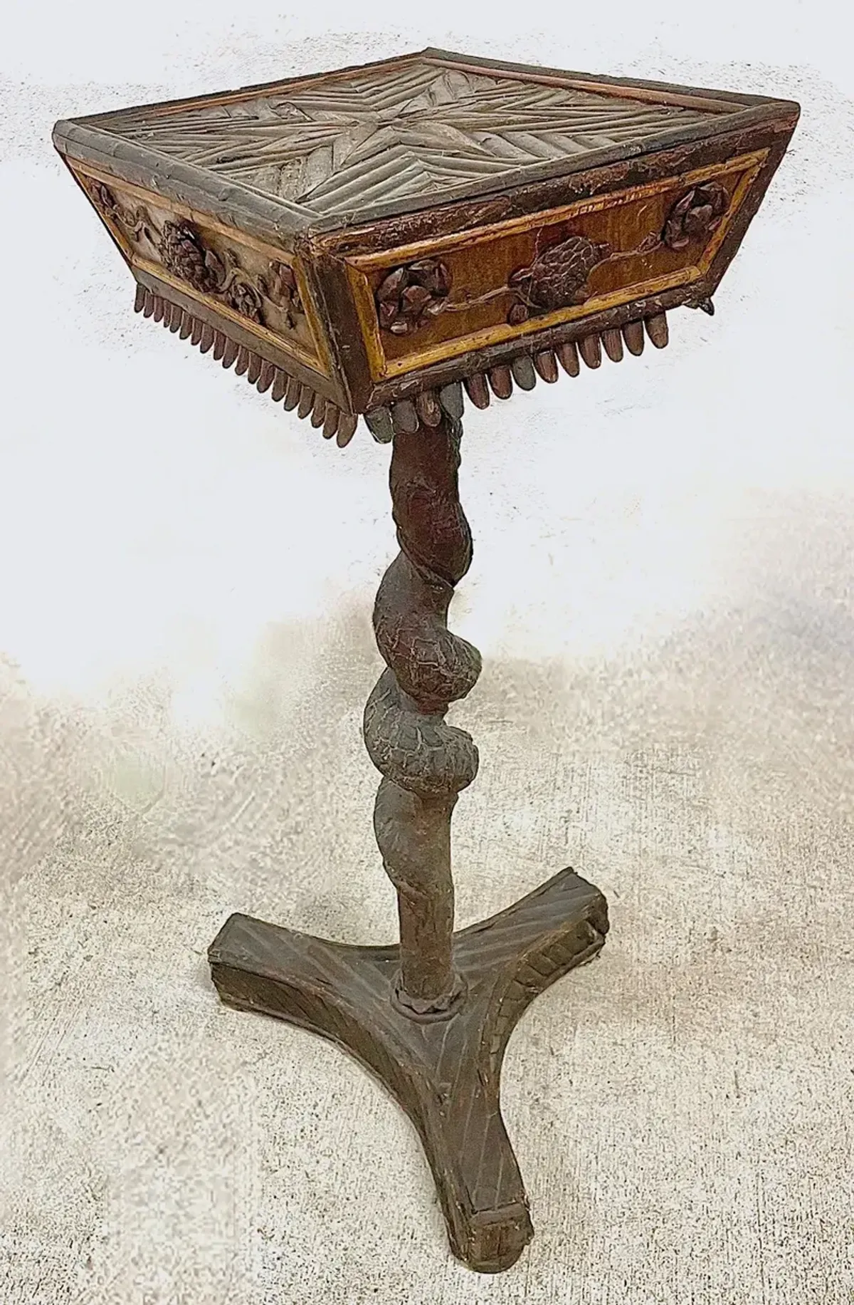 Rustic Branch & Pine Cone Pedestal Table - Brown