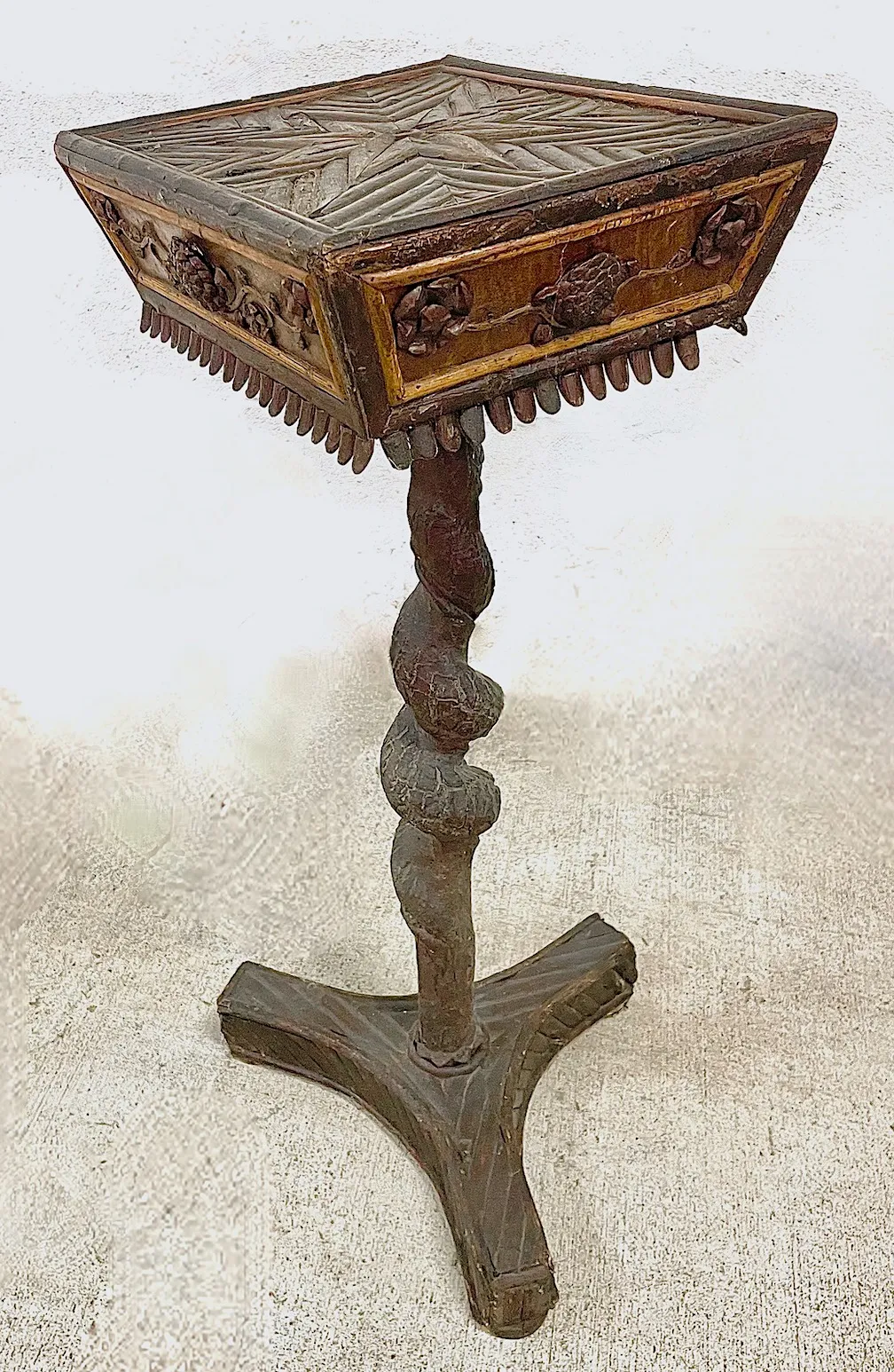 Rustic Branch & Pine Cone Pedestal Table - Brown