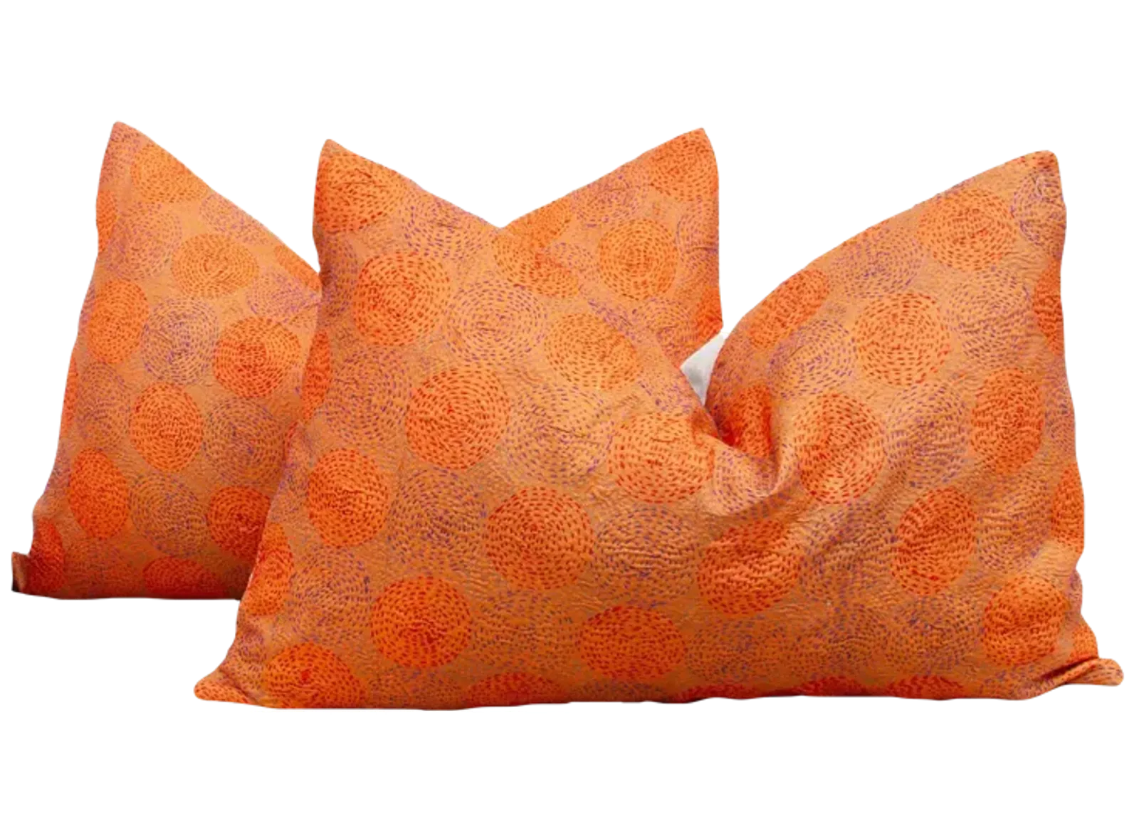 Pair of Tangerine Silk Kantha Pillows