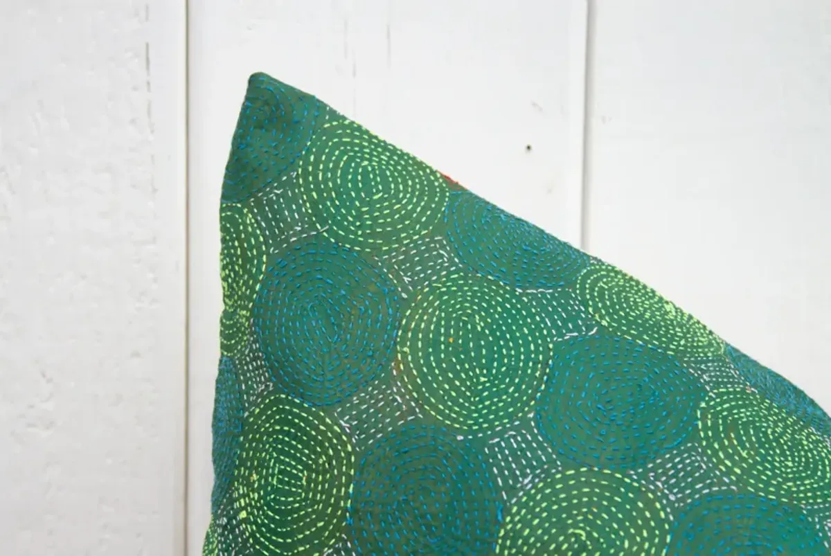 Jade Green Silk Kantha Pillow