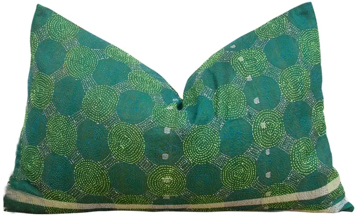 Jade Green Silk Kantha Pillow