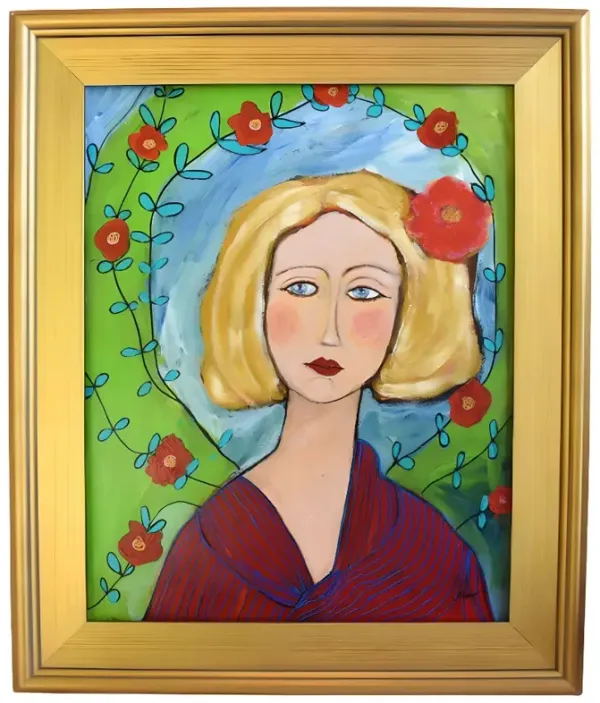 French Mademoiselle with Halo Of Flowers - Green