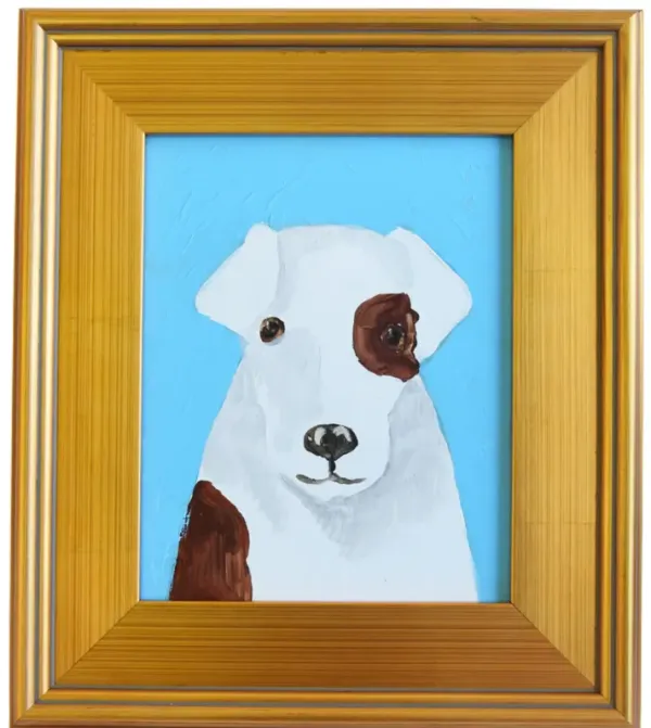Folk Art Dog Doggie Pet Oil Painting - Blue