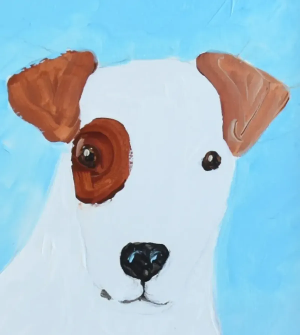 Folk Art Dog Doggie Pet Oil Painting - Blue