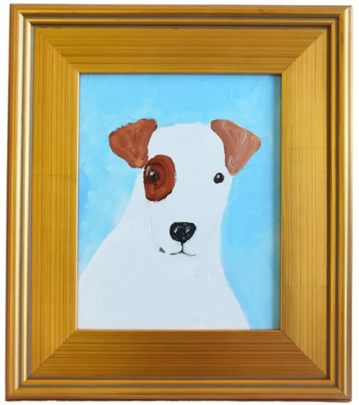 Folk Art Dog Doggie Pet Oil Painting - Blue