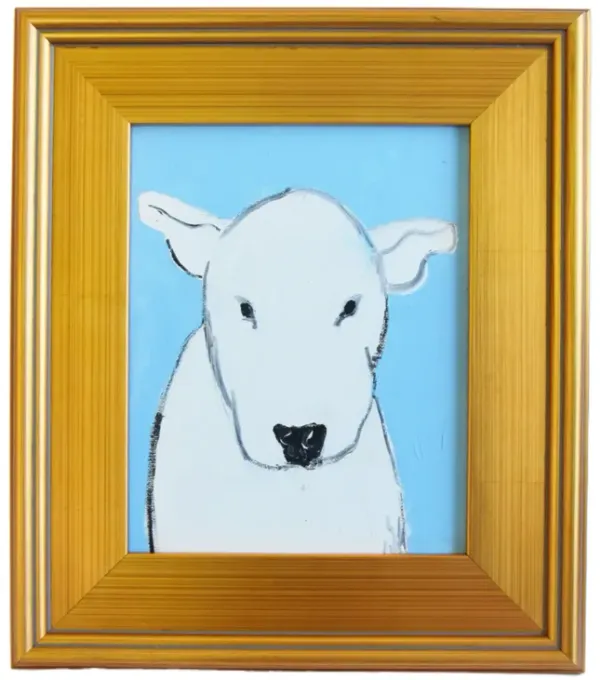 Folk Art Dog Doggie Pet Oil Painting - Blue