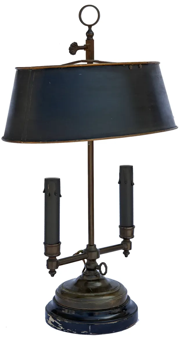 Dark Olive Candlestick Lamp Metal Shade - Black