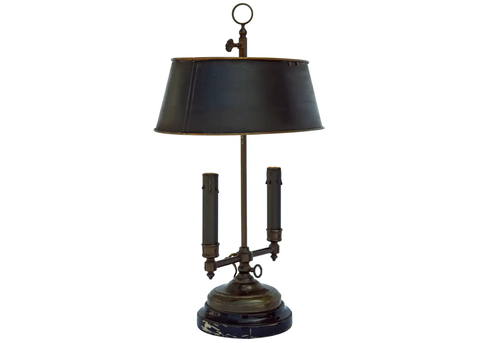 Dark Olive Candlestick Lamp Metal Shade - Black