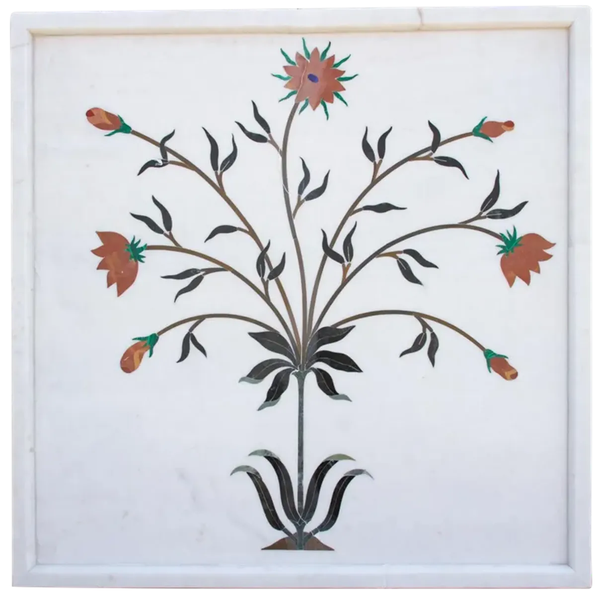 Marble Gemstone Inlay Campanula Panel - de-cor - White
