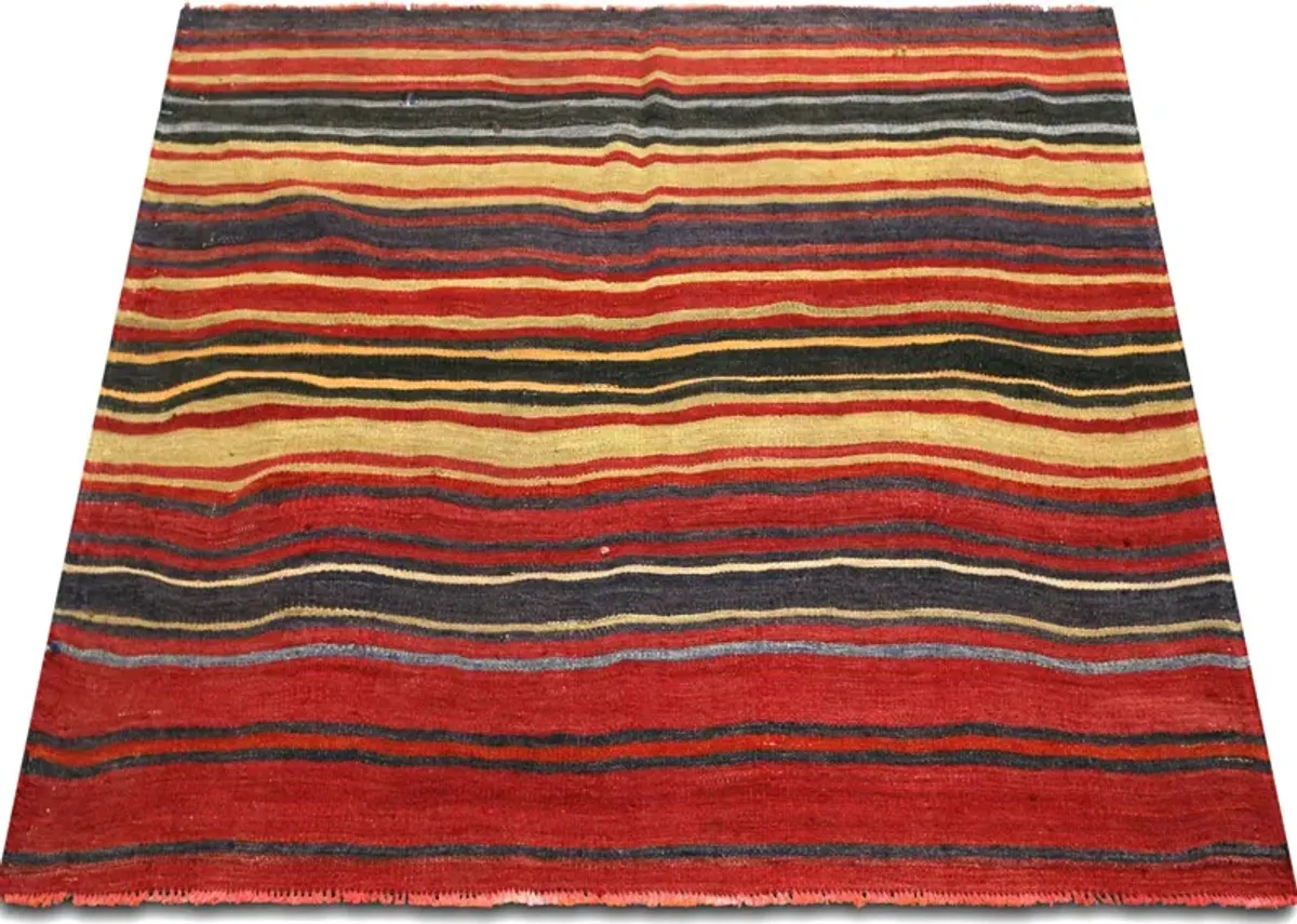 1960s Turkish Kilim - 4'4" x 5'5" - Handcrafted - Red