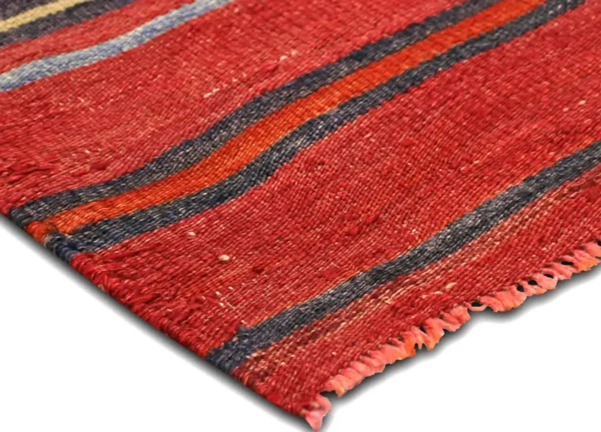 1960s Turkish Kilim - 4'4" x 5'5" - Handcrafted - Red