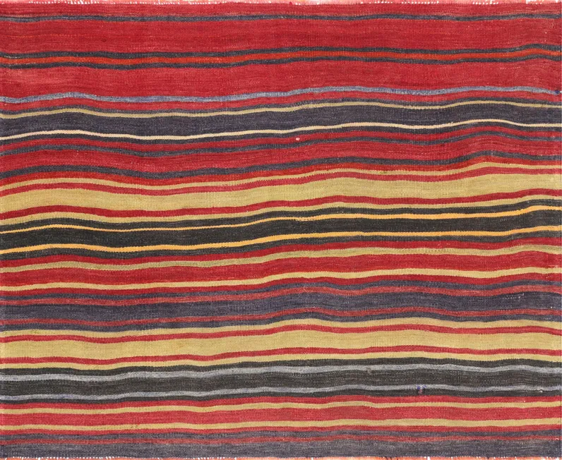 1960s Turkish Kilim - 4'4" x 5'5" - Handcrafted - Red