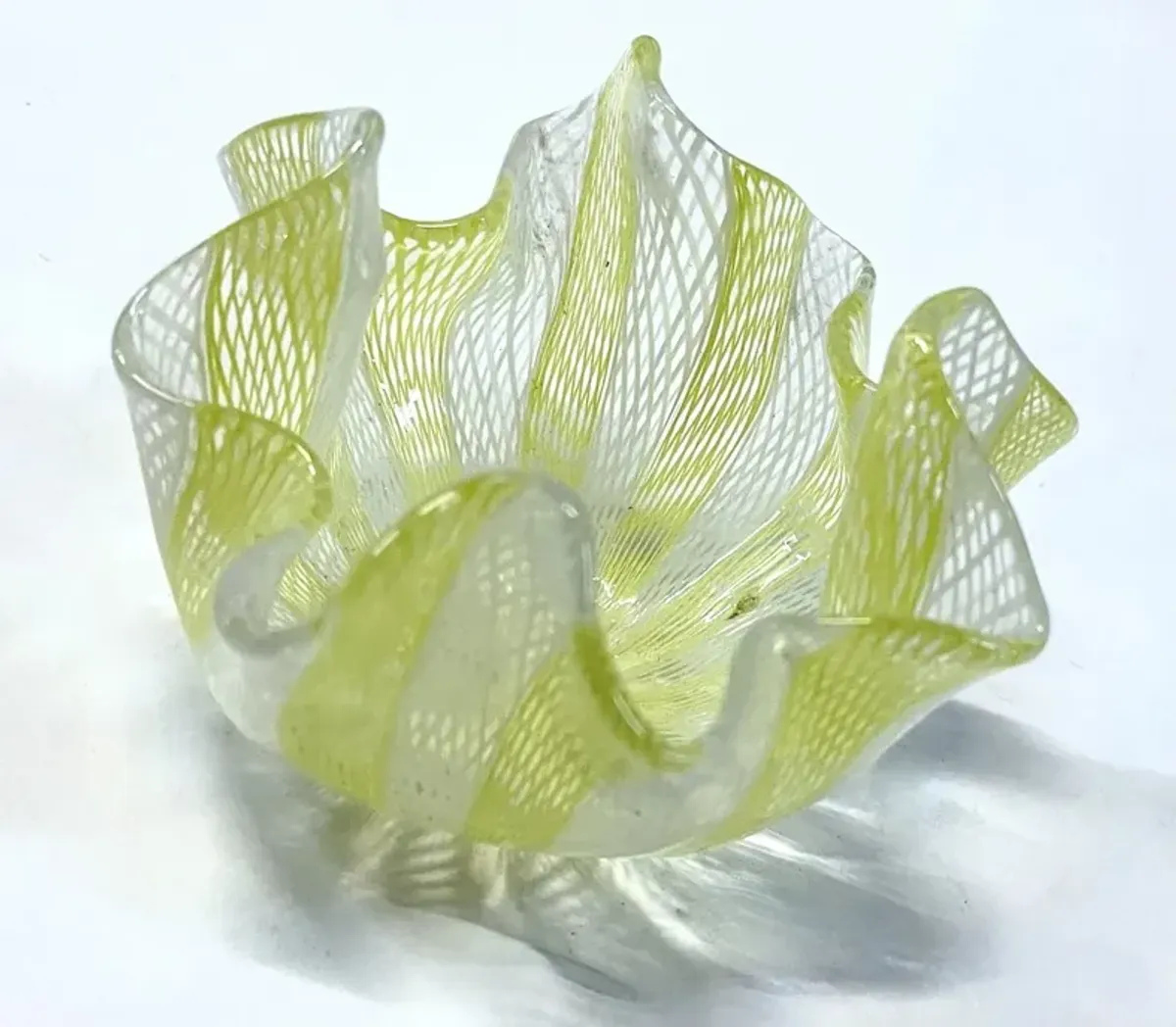 Venini Yellow/White Murano Glass Vase