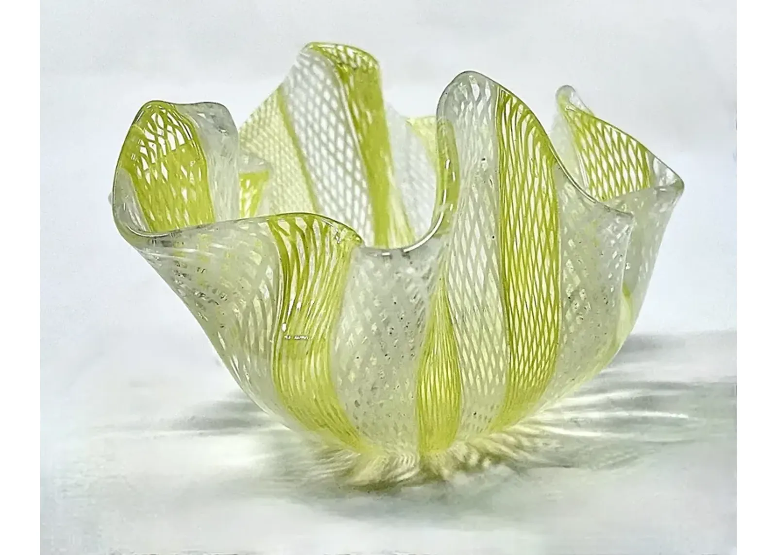 Venini Yellow/White Murano Glass Vase