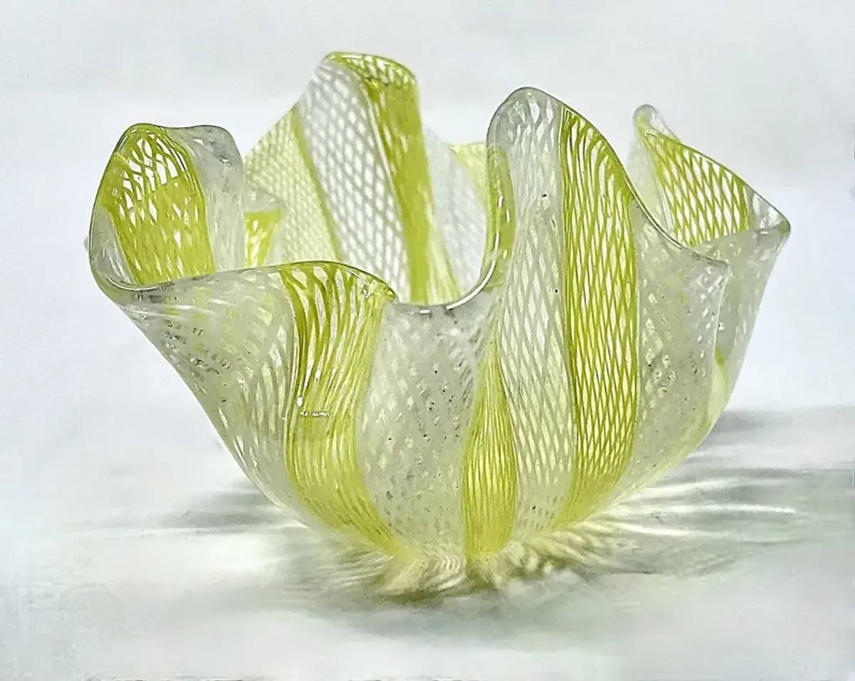 Venini Yellow/White Murano Glass Vase