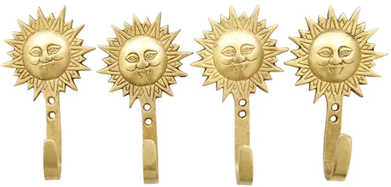 Bohemian Sun Brass Wall Hooks - Set of 4 - Gold