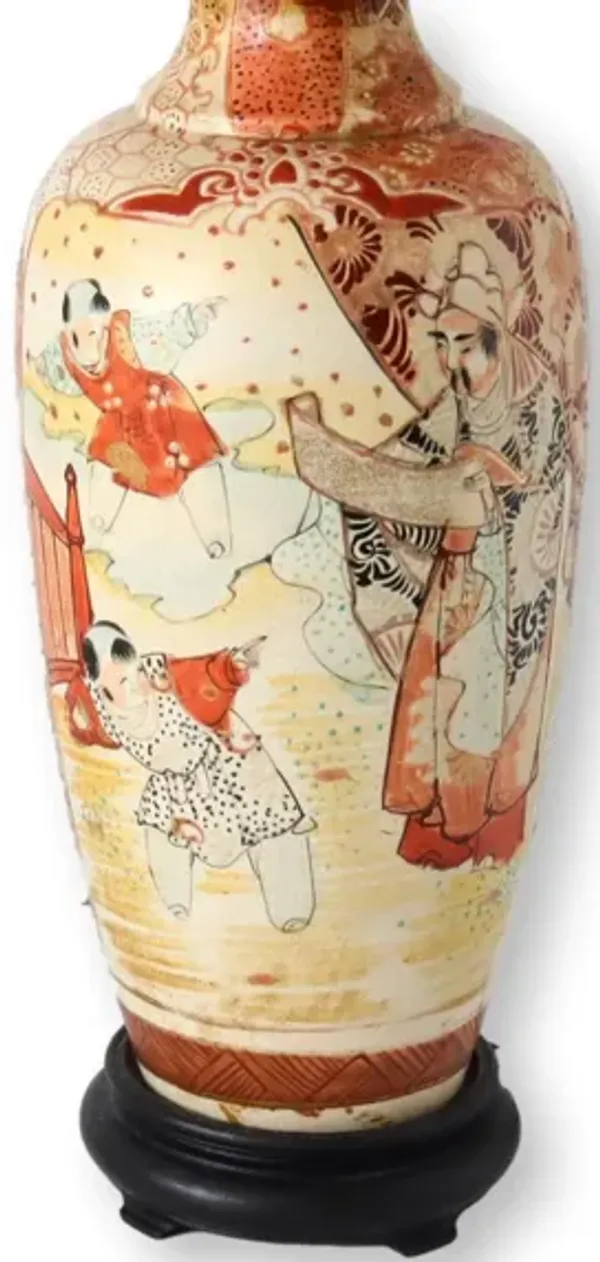 Japanese Satsuma Vase Lamp - Rose Victoria - Handcrafted - Orange
