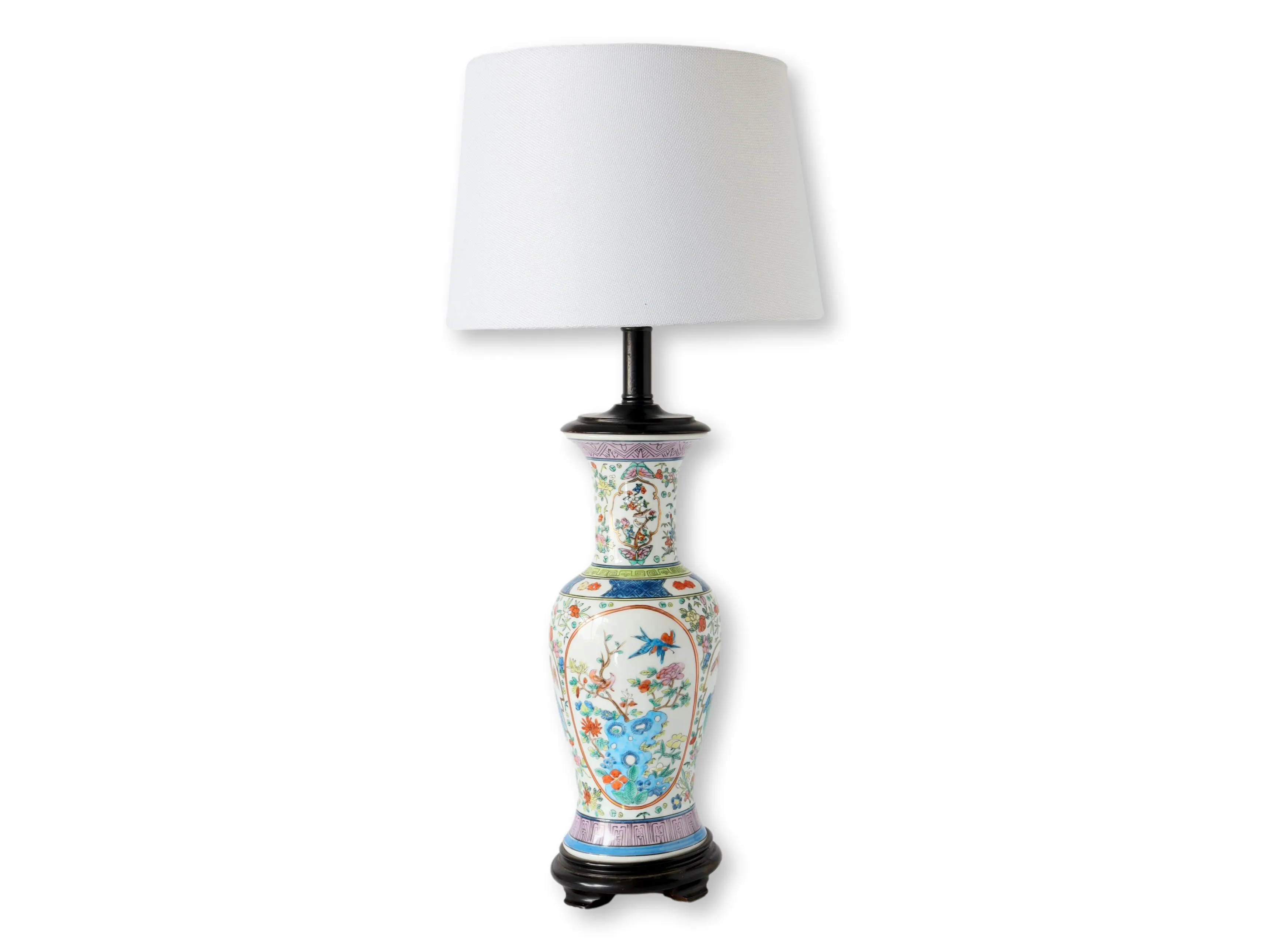 1950s Japan Famille Rose Urn / Vase Lamp - Beige