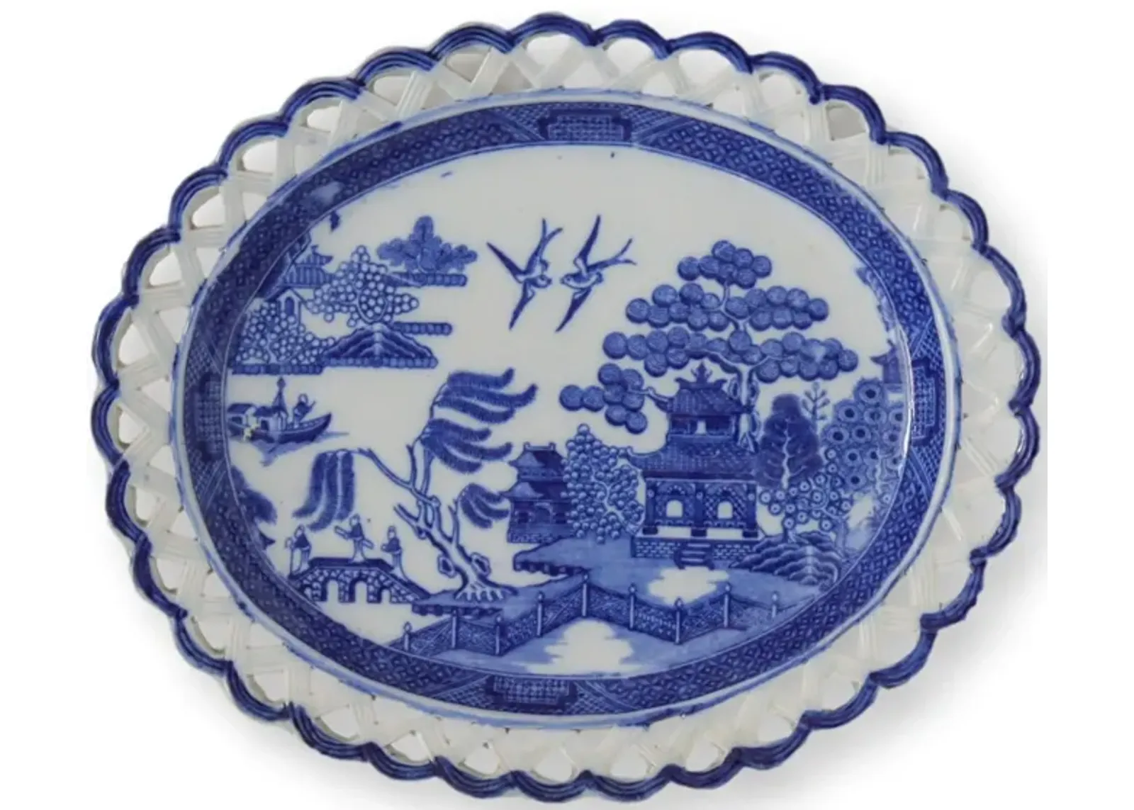 1860s English Pearlware Willow Platter - Blue