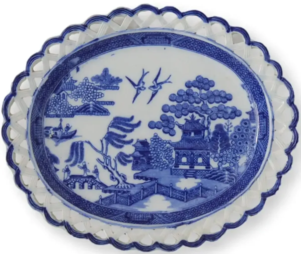 1860s English Pearlware Willow Platter - Rose Victoria - Blue