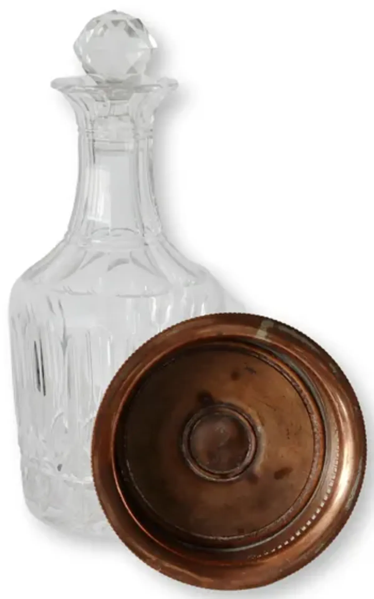 Antique English Copper Cruet w/Coaster - Rose Victoria - Clear