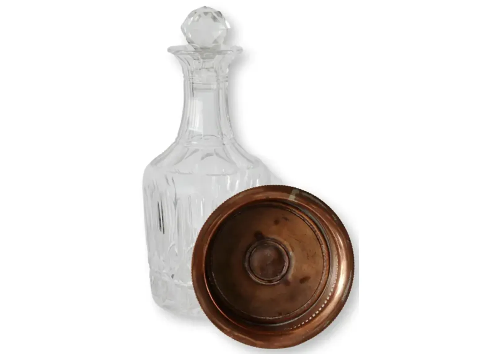 Antique English Copper Cruet w/Coaster - Clear