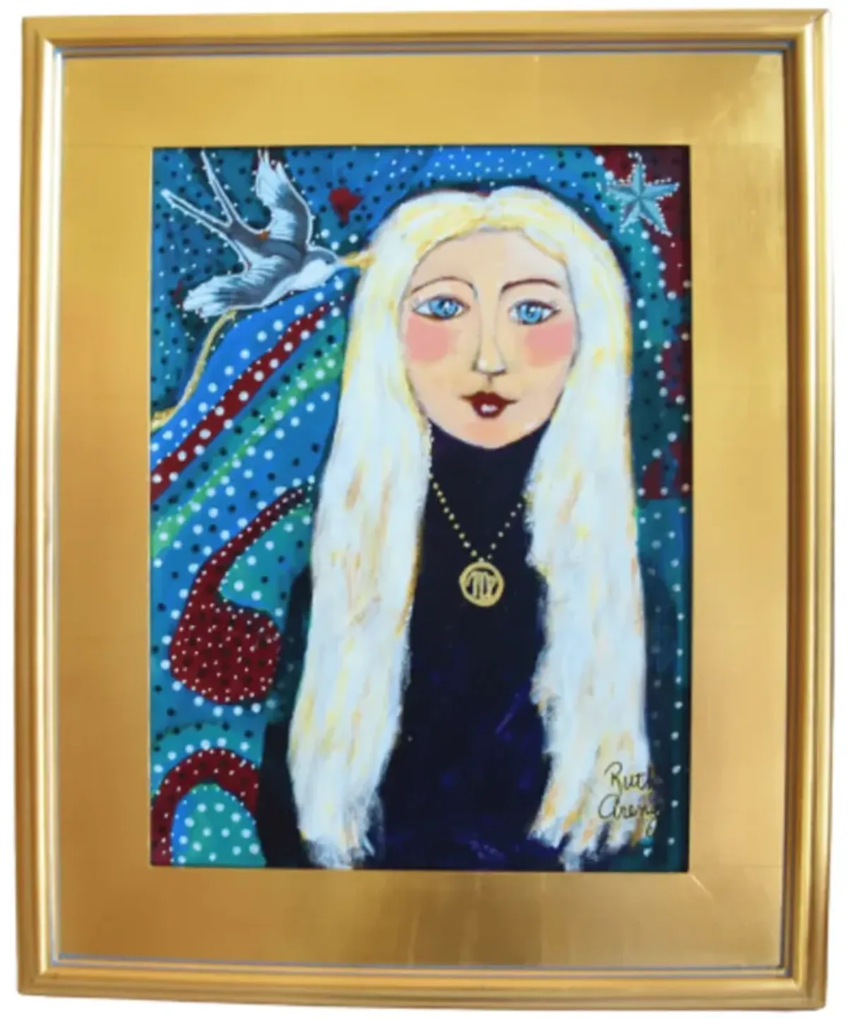 French Mademoiselle with Long Blonde Hair - Blue