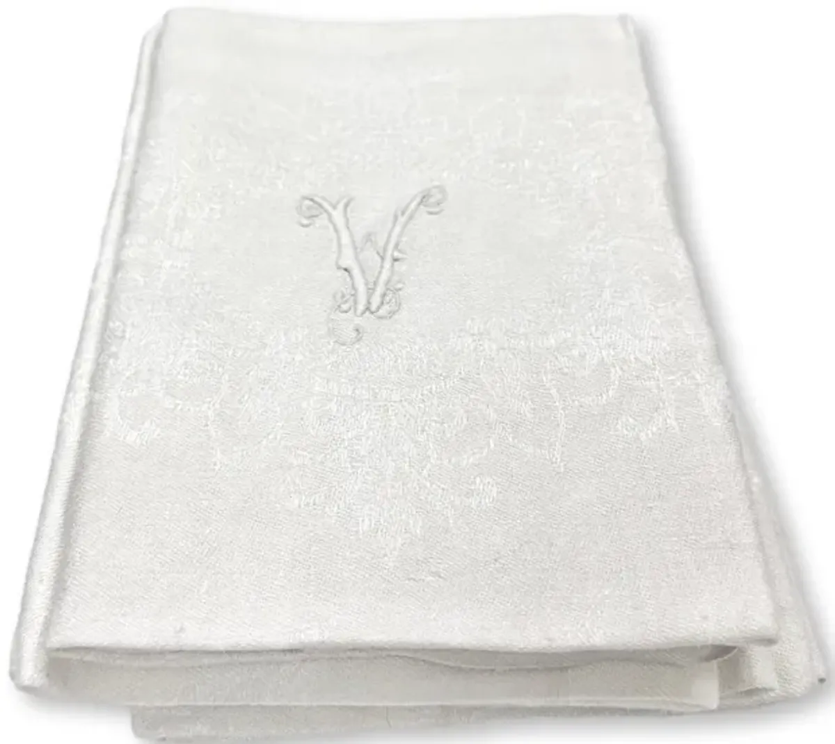 French "V" or "A" Dinner Napkins - Set of 7 - Rose Victoria - White