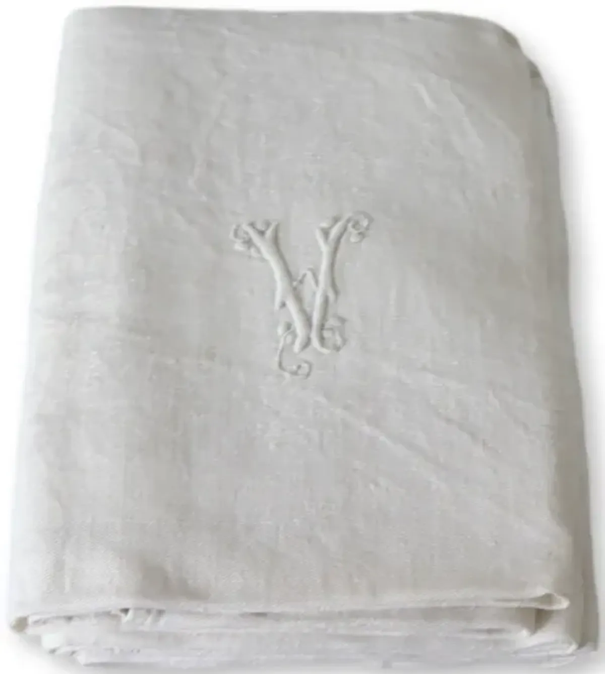 French "V" or "A" Dinner Napkins - Set of 7 - Rose Victoria - White