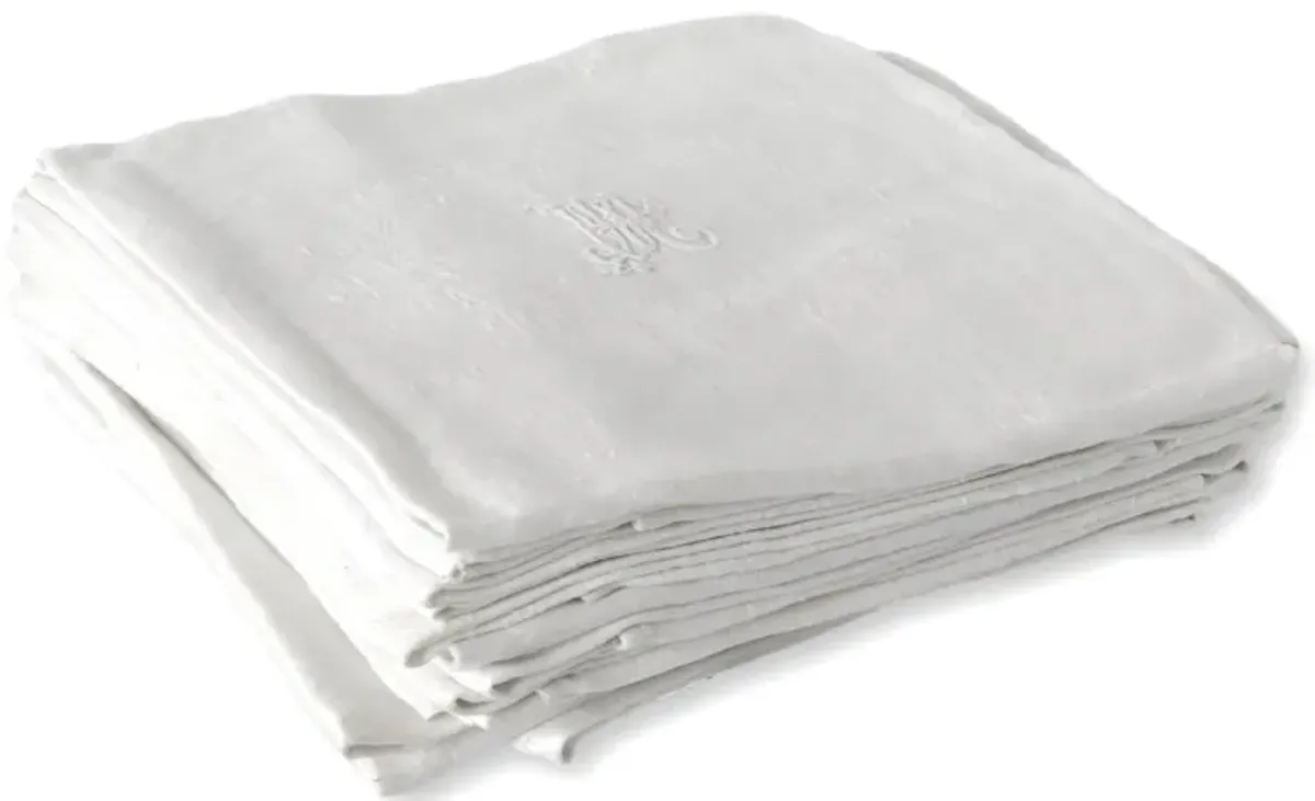 French "PM"/"MP" Dinner Napkins - Set of 12 - White