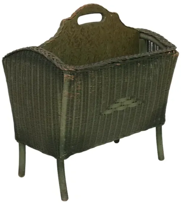 1920’s Lloyd Loom Wicker Newspaper Rack - Interesting Things - Green
