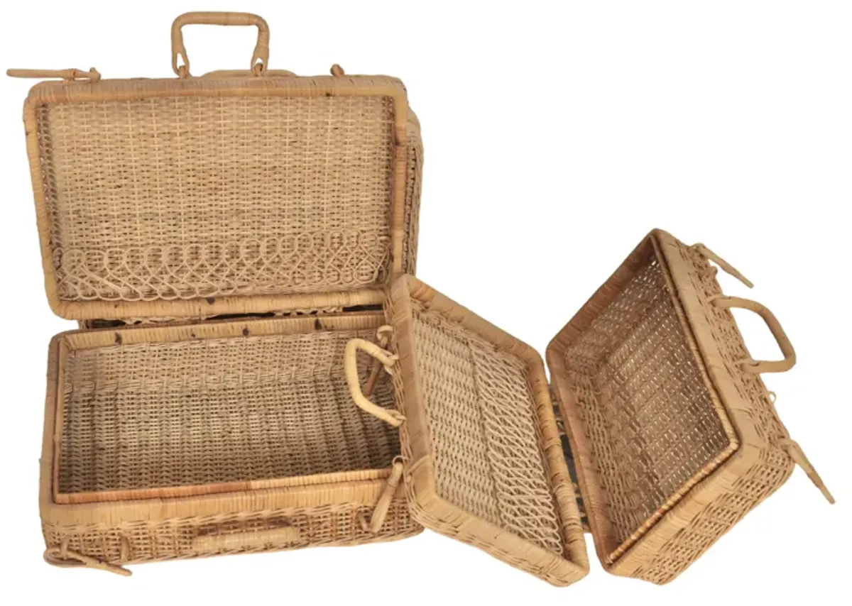 Rattan Wicker Suitcases - Set of 3 - Beige