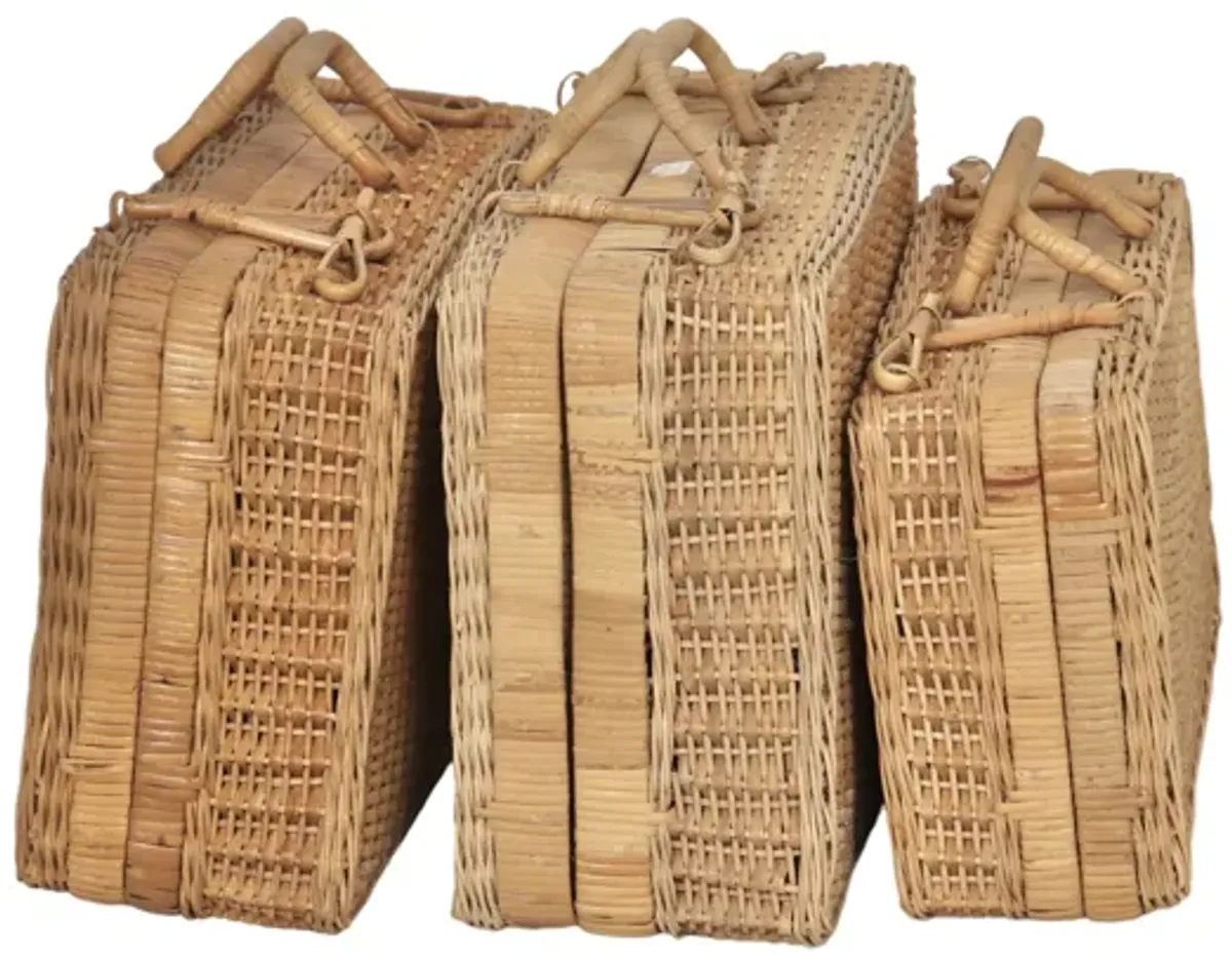 Rattan Wicker Suitcases - Set of 3 - Beige