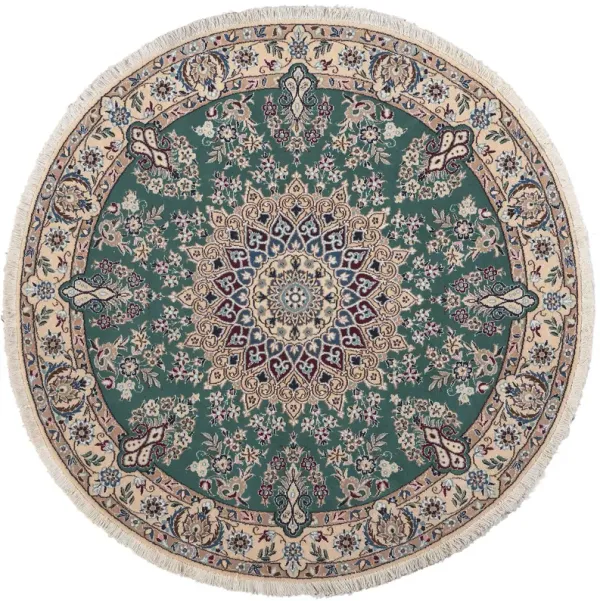 Round Persian Nain Rug, 4'8 x 4'8
